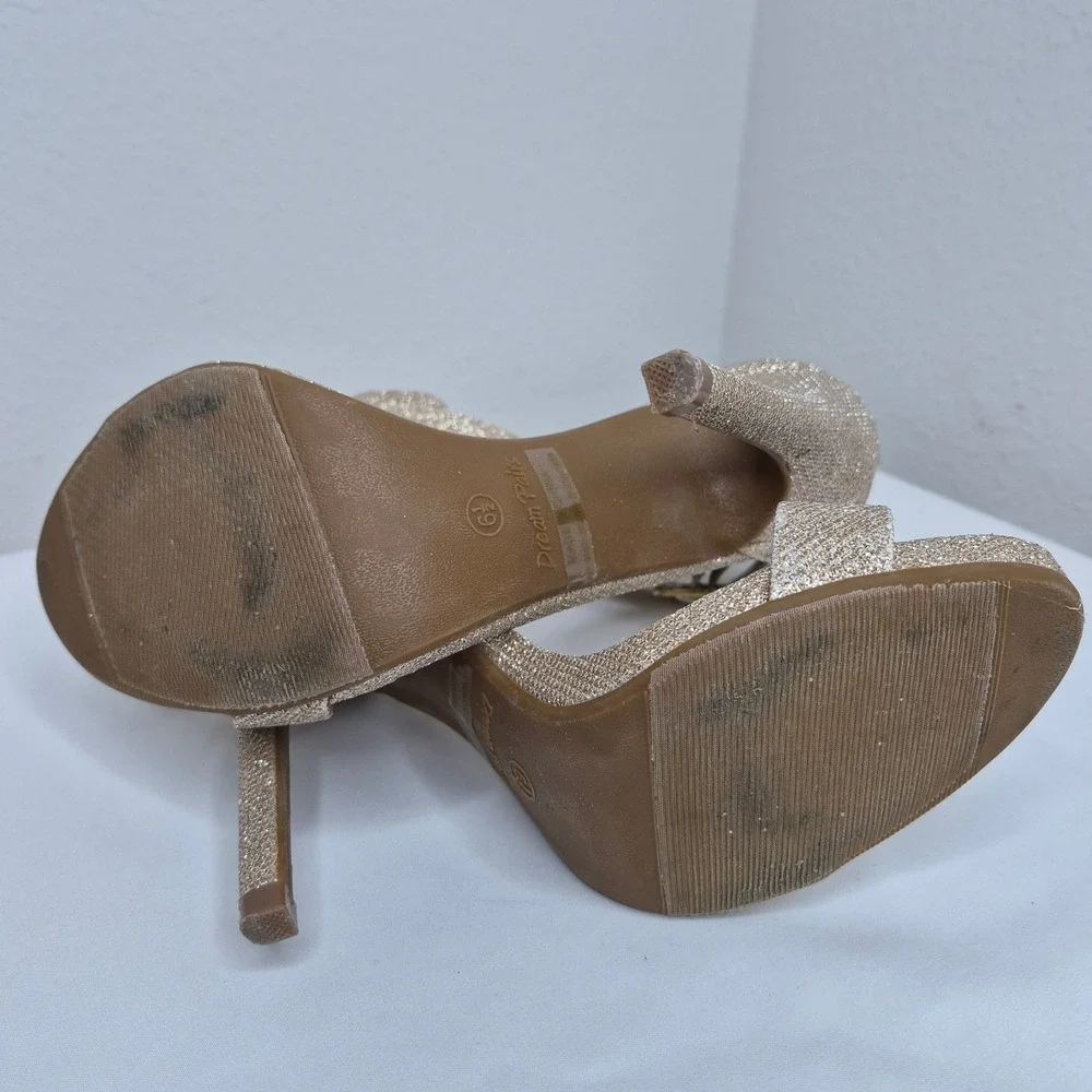 Dream Pairs Aaveey Women Champagne Gold Glitter Stiletto Ankle Strap Heels 6.5